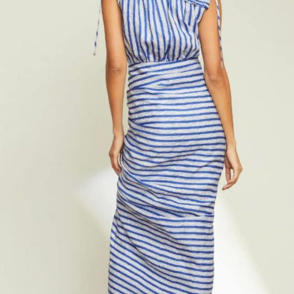 Veronica Beard Teagan Stripe ruched midi dress, size 14, orig $498 - Picture 3 of 5